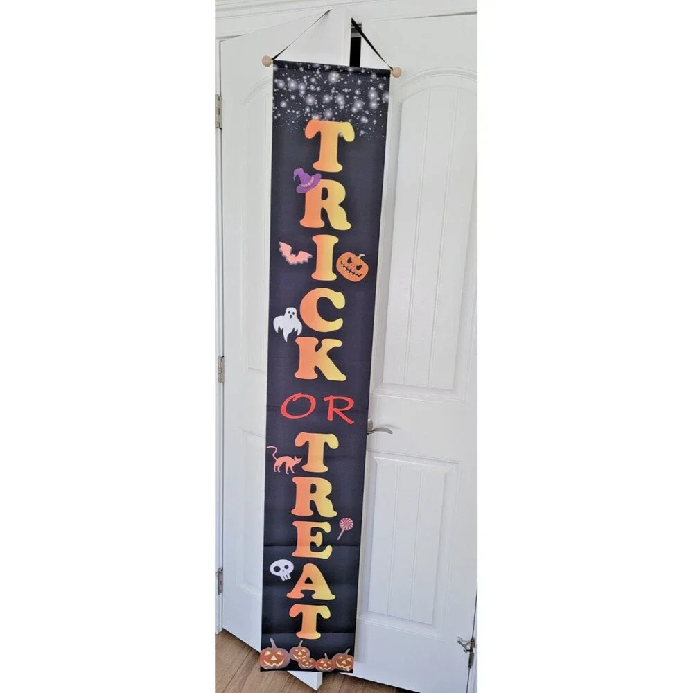Halloween Trick or Treat 6 Feet Long Wall Door Hanging Banners Set of 2 New